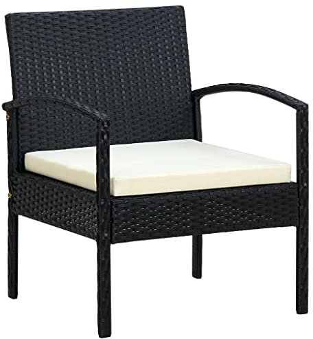 vidaXL Gartenstuhl mit Kissen Poly Rattan Schwarz