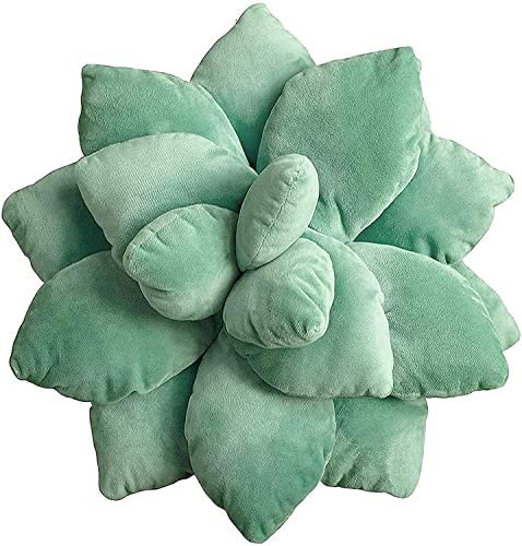 Shirune Sukkulenten-Kissen, grüne Sukkulenten, Plüschkissen, 3D-Sukkulentenblatt, Pflanzenkissen, Kaktusblütenform, Kissen, Plüschkissen, Sofakissen für Erwachsene, Heimdekoration (45 cm, dunkelgrün)