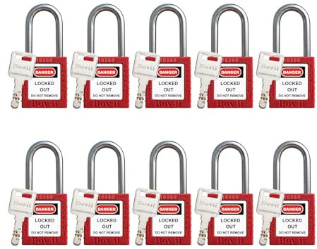 Boviisky 10 candados rojos, con llave igual, 2 llaves por cerradura, compatibles con OSHA