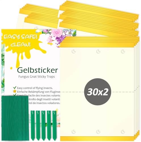 Blooven Gelbsticker 60 Stück, Trauermücken Bekämpfen, Gelbtafeln Trauermücken Gegen Kleine Fliegen in Blumenerde