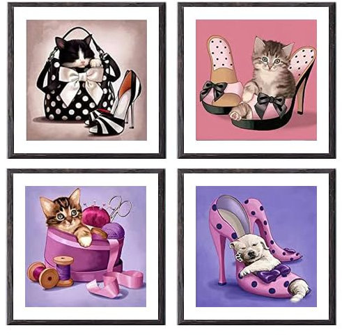 DCIDBEI 30x30CM 5D Diamond Painting Katze Frau, DIY 4 Pack Diamant Malerei Mosaik Diamant Tiere Anime，Erwachsene Kreative Freizeit Komplettset Kit Kinder, 4 Pack High Heels und Katze