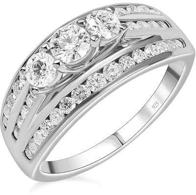 TJC Moissanite Designer Ring for Women in Platinum Plated 925 Sterling Silver Size U Prong Setting for Wife Girlfriend Metal Wt. 4.49 Grams