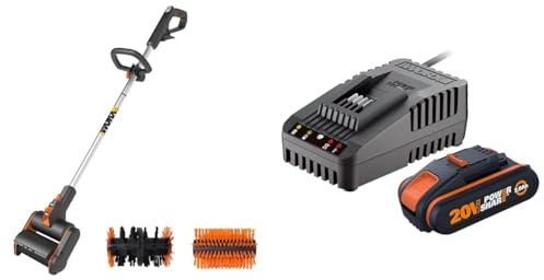 WORX WG441E.9 Akku-Multi-Bürste 20V -multifunktionale Oberflächenbürste & WA3601 PowerShare Akku mit Ladegerät Set - 20V 2000mAh Li-Ion Akkubatterie & Akku Ladestation