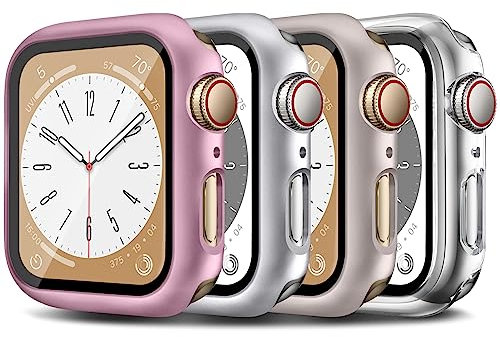 4 Pack para Apple Watch 3 38mm Estuche con Protector de Pantalla de Vidrio Templado Incorporado,Ultradelgado Protección Completo HD Protección Carcasa 38mm,Transparente/Estrella/Plata/Rosa Rosa