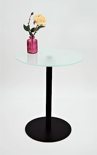freeroom24 Designer Beistelltisch Milchglas - Schwarz Matt 50x50x80cm - Wohnzimmertisch - Couchtisch - praktischer Coffee Table rund - Kleiner Kaffeetisch - Glastisch - Sofatisch - Made in Germany