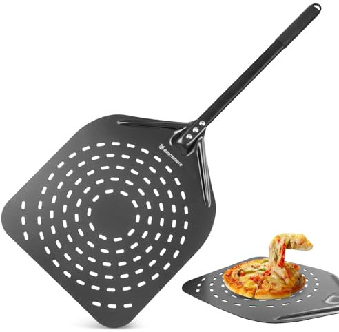 SOUTHGATE Pelle à Pizza Perforée - 35 x 40 x 90 cm Pelle à Pizza en Aluminium Anodisé Dur pour Faciliter le Glissement Sur la Pierre à Pizza, Pizza Paddle avec Poignée en Silicone, Cadeau pour Hommes