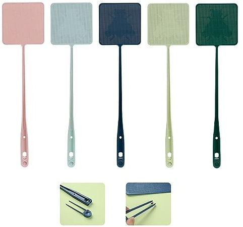 FCSHFC 5 Packung Anleitung Zur Fliegenklatsche Stabil Langen Griff Mit Pinzette for Drinnen Und Draußen Fliegenklatschen for Bienen, Mücken, Wespen