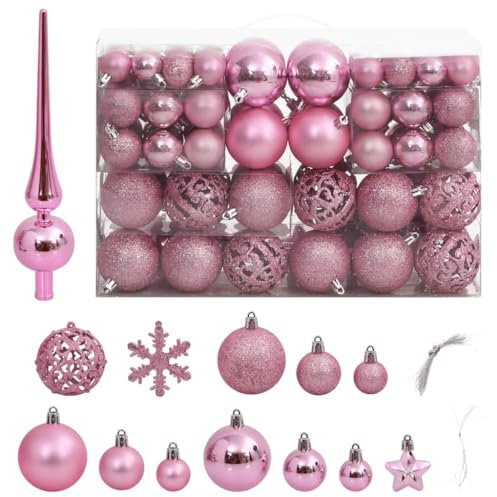 vidaXL Weihnachtskugel Set 111 TLG., Weihnachtsbaumkugel Größen, Christbaumkugeln für Weihnachtsbäume Girlanden, Christbaumschmuck Weihnachtsschmuck, Rosa Polystyrol