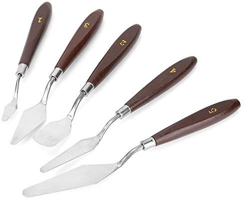 Dekaim 5 Piezas De Acero Inoxidable Pintura Al óleo Paleta Cuchillos Mango De Madera Pigmento Espátulas
