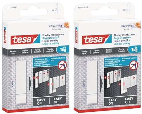 tesa Powerstrips Tapete&Putz - doppelseitige Klebestreifen für Tapete und Gips - Ersatz-Klebestreifen Klebenagel - Haltekraft 1,0 kg/Nagel - 1 x 6 Streifen (Packung mit 2)