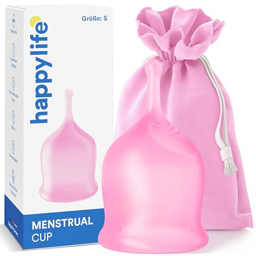 Happylife Menstruationstasse - 15 ml Fassungsvermögen - 62mm Länge - Menstrual Cup - ergonomischer Griff - medizinisches Silikon weiches Material - menstrual disc - Rosa