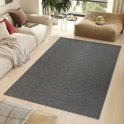 TAPISO Nizza Teppich Grau Einfarbig Melange Anti Rutsch Loop-Teppich Waschbar Wohnzimmer Schlafzimmer Büro Pflegeleicht ÖKO-TEX 120 x 170 cm