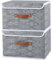 OUTBROS Fabric Storage Boxes, Foldable Organizer with Lids, Cube Cabinet Basket with Artificial Leather Handles, 44 X 29 X 30 cm, Stripe, 2-Pack
