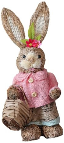 Harilla Estatuilla de Conejo de Pascua, Adorno, Estatua de Conejo de Paja Bonita para estantería de Granja, decoración de Primavera para Interiores y, Estilo a