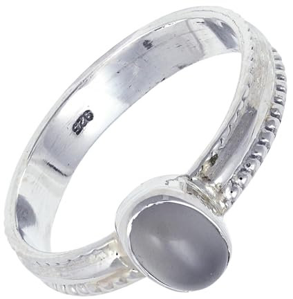 SILVERNROCK Grauer Mondstein Edelstein-Bandring für Herren und Damen alle Größen Geschenkartikel 925 Sterlingsilber-Ring handgefertigter Schmuck ERG-126H_66 (21.0)