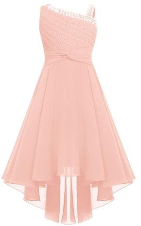 dPois Elegant Robe Demoiselle d'honneur Fille Enfant Une Epaule Paillettes Robe de Cérémonie Mariage Soirée Anniversaire Fete Ado 5-16 Ans Rose 15-16 Ans
