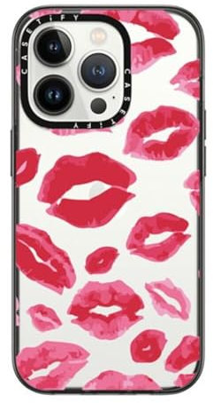 CASETiFY Compact iPhone 14 Pro Case [2X Military Grade Drop Tested / 4ft Drop Protection] - Lipstick Kisses - Clear Black