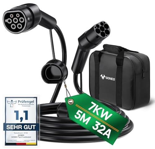 GONEO Type 2 EV Charging Cable 7.2kW/5M/32A/1-Phase Type 2 to Type 2 Mode 3 EV/PHEV Charging Cable With Portable Bag