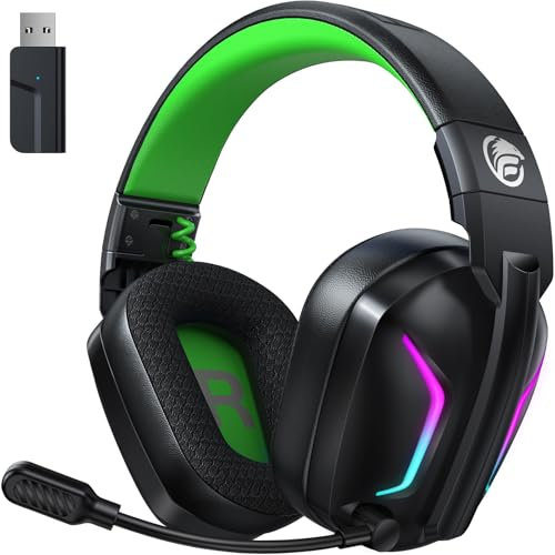 Fachixy FC300 Wireless Gaming Headset Für PC, PS5, PS4, Mac - Verlustfrei USB Schnittstelle 2.4GHz & Bluetooth - Bluetooth Headset Mit Mikrofon, Geringe Latenz, 40H+ Akkulaufzeit, Coole RGB, Grün