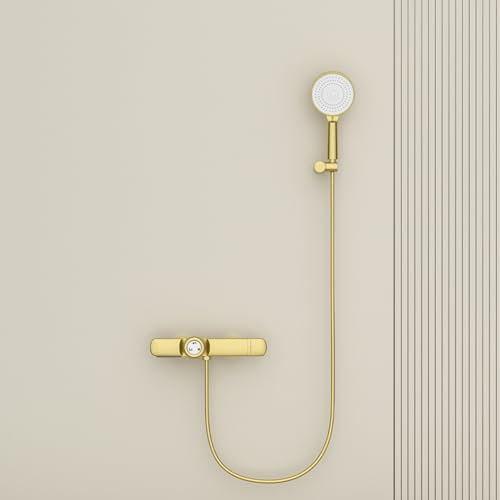 XJTNLB Grifo Termostatico Bañera y Ducha Oro Cepillado Grifo de Ducha y Bañera con Mango de Ducha de Tres Posiciones Grifos Duchas de Baño