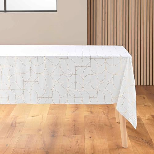douceur d'intérieur Louxor Tischdecke, rechteckig (140 x 240 cm), Weiß/Gold, Bedruckte Mikrofaser