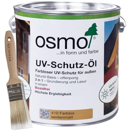 Osmo UV-Schutz-Öl 410 Farblos 2,5l seidenmatt ohne Filmschutz für den Aussenbereich biozidfrei + Pfahler-Pinsel