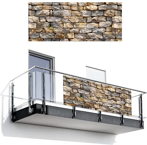 MuchoWow© Sichtschutz/Balkon Einseitig Groß PVC Terrassen Garten ohne | 120x300 cm - bohren Wetterfest Gartenzaun Terrasse Balkonschutz Garten Deco Balkonomrandung Steine - Steinoptik - Grau