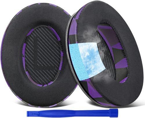 SoloWIT Almohadillas de Gel Refrescante de Repuesto, Almohadillas para Auriculares Bose QuietComfort 35 (QC35) y Quiet Comfort 35 II (QC35 II), Espuma Aislante del Ruido-Morado Negro