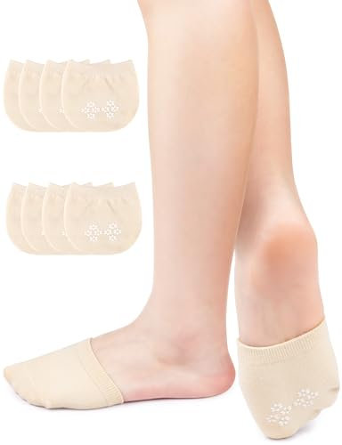 Kiiwah 4 Paires Invisibles Demi-Chaussettes en Coton, Avant-Pied Respirantes des Chaussettes en Silicone Antidérapantes pour Femmes Ballet à Talons Hauts（Nue）