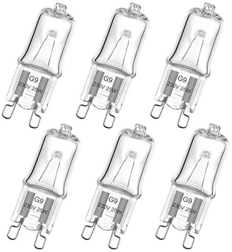 EKSAVE Backofenlampe G9 Halogenlampe 25W 230V Oven Lampe Für Backofen- und Mikrowellenanwendungen 300 Grad C Hitzebeständige Glühbirnen 6 Stück