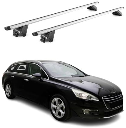 OMAC Dachträger für Peugeot 508 Kombi 2011-2018 Silber Aluminium | TÜV geprüft, bis 100 kg Traglast, T-Nut-Befestigung, für integrierte Dachreling geeignet, Querträger, Grundträger