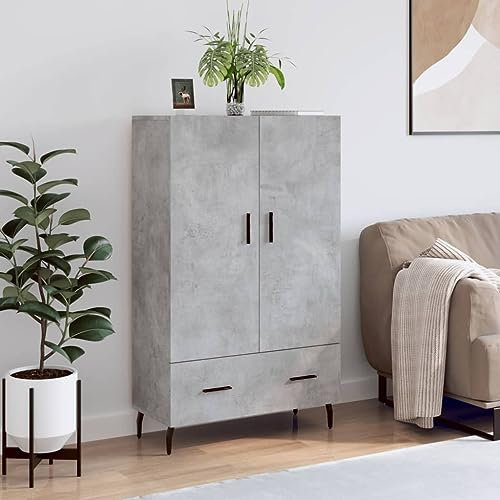 KLYEON Highboard Betongrau 69,5x31x115 cm Holzwerkstoff,Modernes Highboard mit viel Stauraum Wohnzimmerregal aus Betonoptik und Metall Diele & Flur Möbel