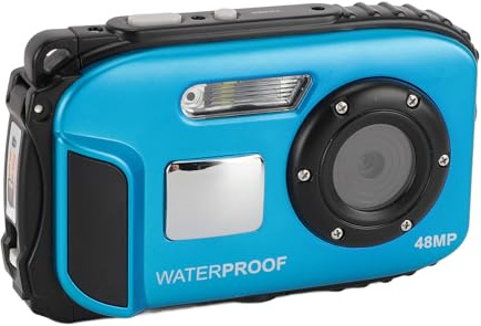 Unterwasser-Tauchkamera Shake 1080P 48MP 5m Wasserdicht mit 2. 4-Zoll-Farbbildschirm, Autofokus, 32G-Speicherkarte (Blue)