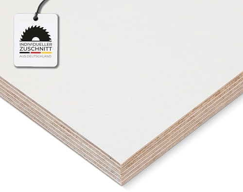HausFux Multiplex-Platte nach Maß - 1,5 cm starkes Birken-Sperrholz, beidseitig melaminharzbeschichtet, feuchtigkeitsresistente Oberfläche - Handwerker-Qualität - Maßanfertigung (Weiß, 100 x 20 cm)