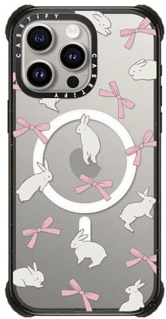 CASETiFY Ultra Impact iPhone 15 Pro Max Case [Strong Slim / 11.5ft 5X Militray Grade Drop Protection/Compatible with Magsafe] - Rabbit Ribbon - Clear Black