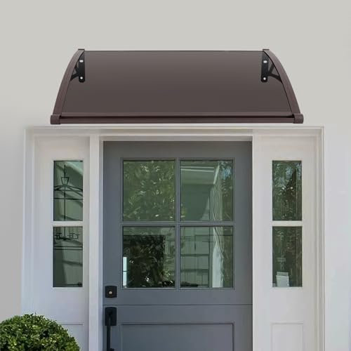 Susoso Vordach, Wandmontiert Überdachung mit Löcher zum Aufhängen von Kleidung Belastbarkeit 200kg für Terrassen 84×120cm Kaffeefarbe, Dunkelbraun