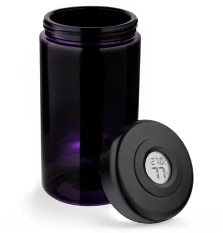 Generisch UV-Schutz Vorratsglas/Stash Glas mit Digitalem Feuchtigkeits- und Temperaturmesser im Deckel, Violett-Schwarz (1000 Milliliter)