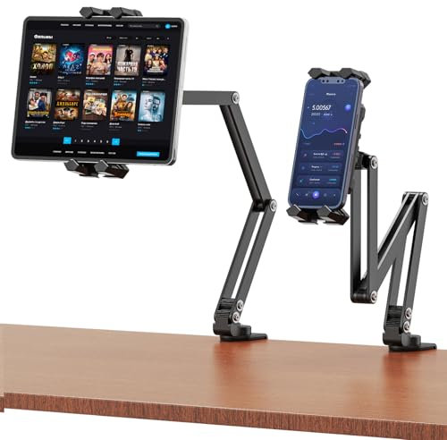 Rodison Tablet Stand for Desk, Foldable iPad Desk Mount with 360° Rotating Aluminum Arm, Tablet Holder Bed with C Clamp Mount for iPad/Pro/Air/Mini, Smartphones and Tablets 4.7-13.5 Inches