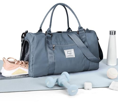 WEPLAN Sport Duffel Bag Damen Herren Sporttasche mit Schuhfach & Nassfach Reisetasche Handgepäck Tasche Sporttaschen Fitness Tasche Gym Bag Weekender Travel Bag Schwimmtasche Trainingstasche,Graublau