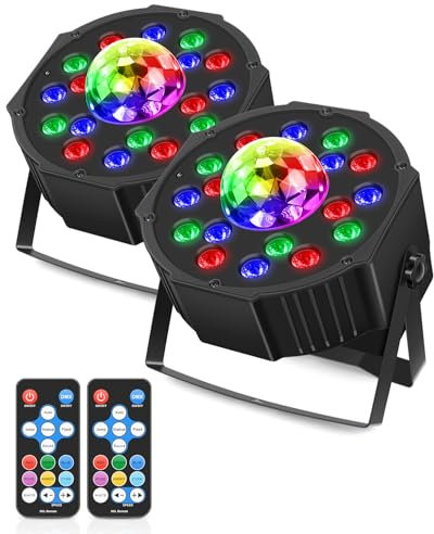 MOSFiATA LED Par Strahler mit Discokugel, RGB Scheinwerfer Discolicht 2 in 1 Partylicht Bühnenlicht für Partyraum Hochzeiten Halloween Weihnachte, 2er Set