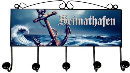 Anker Heimathafen Kleiderhaken Leiste mit 5 Haken maritim Perfekt für maritime Deko-Wandhaken im Retro-Design