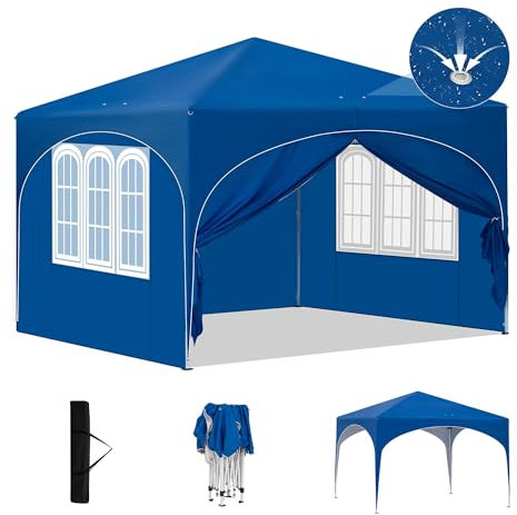 Laneetal Pop-Up Faltpavillon wasserfest Winterfest, Pavillon 3x3 m faltbar, Grillpavillon stabil, Gartenpavillon mit Seitenwänden Fenstern Tasche, für Camping Strand Garten, Blau