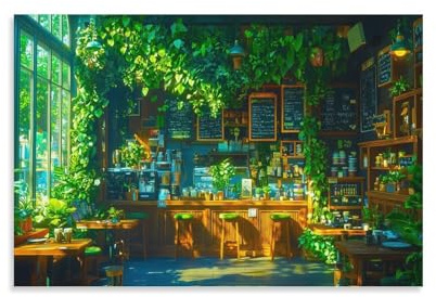 RIAVBAODG Café Wandbild Ghibli Leinwand Gemälde Wanddekoration Fotoposter Leinwanddrucke Kunstwerk Für Bad Schlafzimmer Wohnzimmer Dekor 20x30inch(50x75cm)