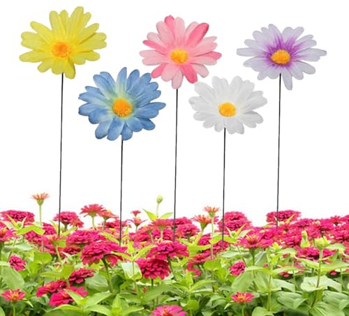 Generisch Bunte Blumenstecker - Dekorative Gartenpfähle | Metall Gänseblümchen Gartenstecker | Metall Blumen Garten Blumenpfähle Dekoration | Rasen Hof Outdoor Dekoration Für Garten Rasen Hof Outdoor
