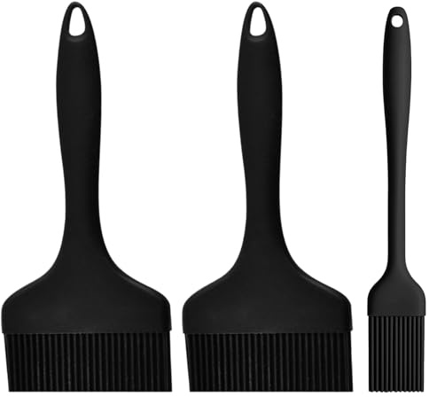 Backpinsel Silikon, 3er Set Schwarz Silikonpinsel Küche, Hitzebeständige Backpinsel für Grillen und Kochen, Verschiedene Größen 21 * 9,1/21 * 7/21 * 3,2 cm, silikon pinsel