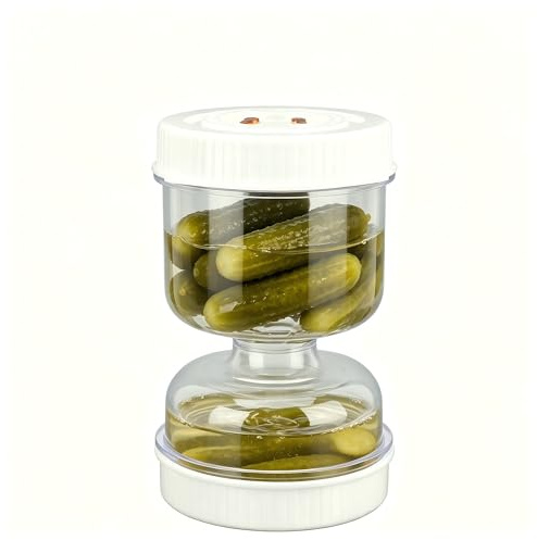 Respicefinem - Tarro de para pepinillos y Aceitunas (25 oz), a Prueba de Fugas, Separador de Jugo, Tarro abatible para pepinillos, jalapeños, separación de líquidos Secos y