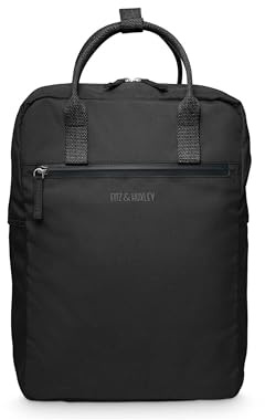 FITZ & HUXLEY Ocean Ashlar kleiner Rucksack 10,5L Damen Herren Laptop | Recyceltes Meeresplastik, vegan, wasserabweisend, Notebook bis 13,3 Zoll, Anti-Diebstahl-Fach, für Uni und Büro, schwarz