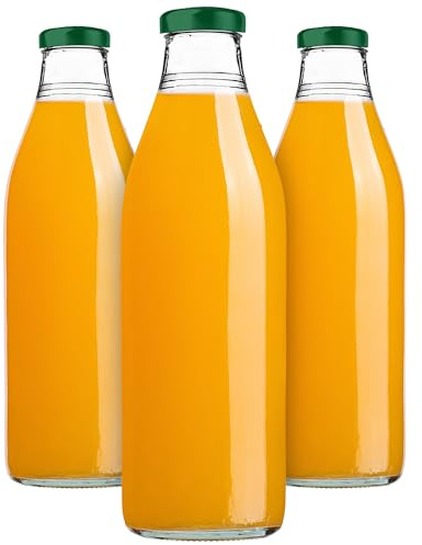 KADAX Juice Bottles 1 L, Pack of 3, Glass Bottles with Screw Cap fi43 mm, Empty Bottles for Preserving, Preserving Bottles for Filling Juice & Syrup (Green)