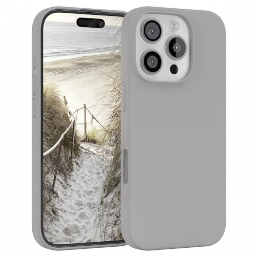 EAZY CASE Premium Silikon Handyhülle kompatibel mit iPhone 16 Pro Slimcover mit Kameraschutz und Innenfutter, Silikonhülle, Schutzhülle, Bumper, Handy Case, Hülle, Softcase, Hellgrau