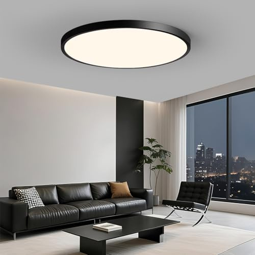 KUOP Deckenleuchte LED Schwarz 36W 4000K Deckenleuchten Flach Rund 40CM 3000LM Deckenlampe LED Badezimmer lampe Schwarz Küchenlampe Deckenleuchten für Küche Bad Schlafzimmer Abstellräume Flur